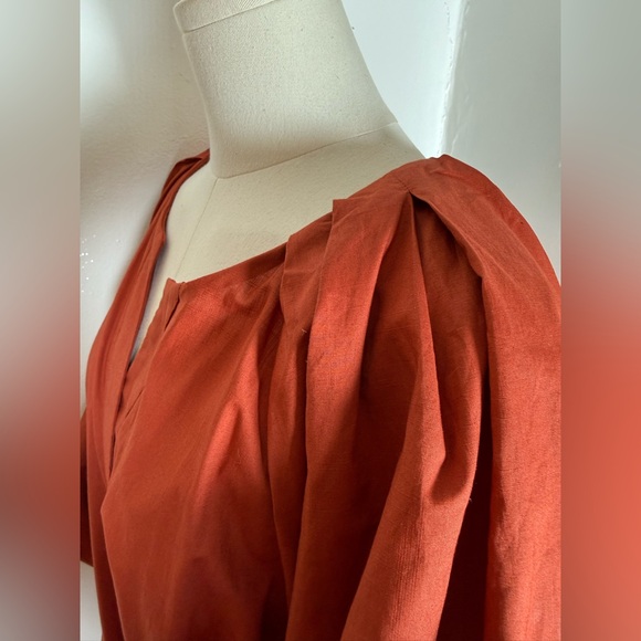 Banana Republic Rust Orange Blouson Cotton Puff Sleeves Wrap Dress Size XL - Picture 6 of 12